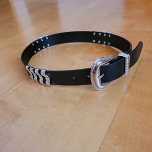 The Kooples Black Leather Belt with Silver Tacks